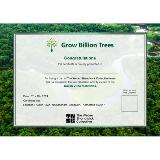 "Green Roots: Weber Shandwick's Tree Plantation Drive for Employee Engagement Across Gurugram, Mumbai, and Bangalore" – 6 months